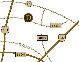 Map of Bulverde, New Braunfels, San Antonio, Texas